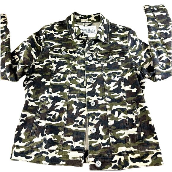 White Mark Denim Collection Women's Stretch Button Up Camo Jean Jacket Large - Picture 3 of 11